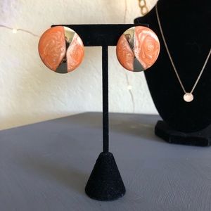 Vintage | Pink Stone & Gold Tone Circle Earring